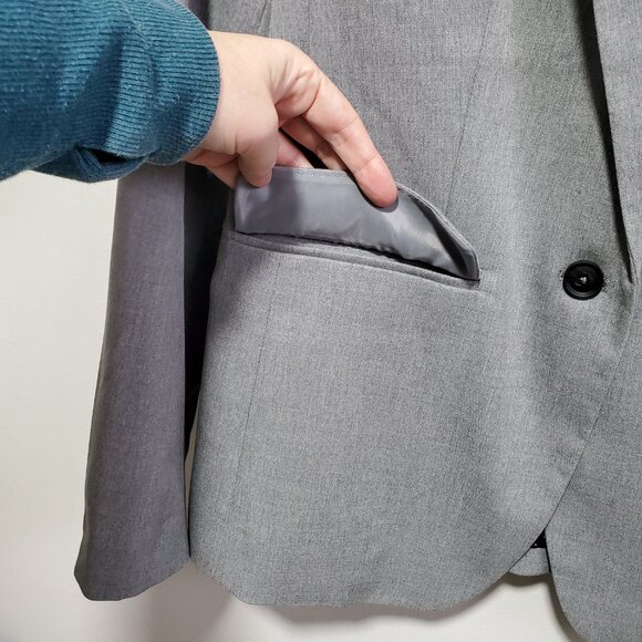 RW & CO. RW&CO. One Button Fitted Blazer Suiting Stretch Lined Grey Women 10 - Picture 6 of 14